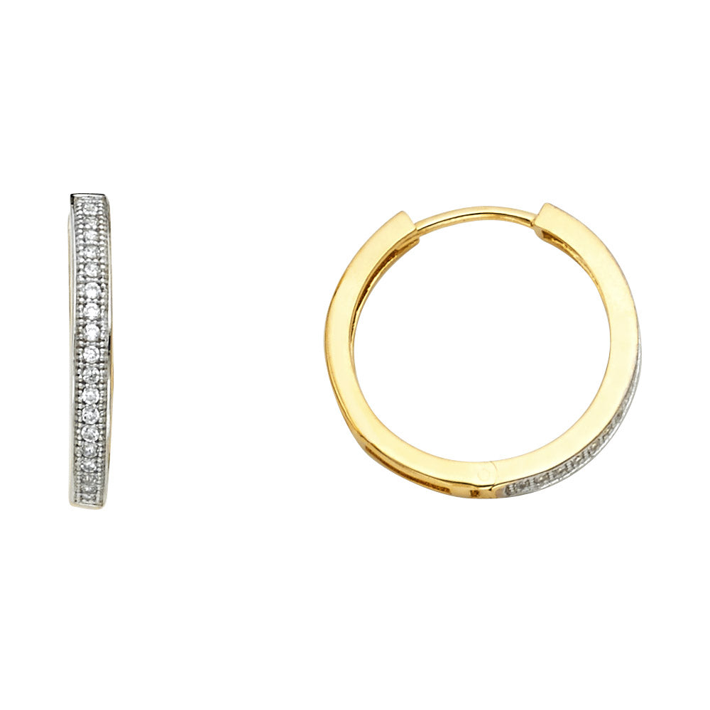 14K Two Tone Gold CZ Huggies