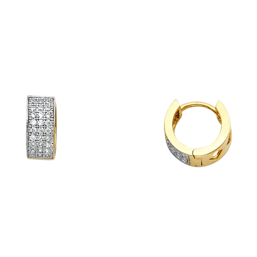 14K Two Tone Gold 3 Line CZ Huggies