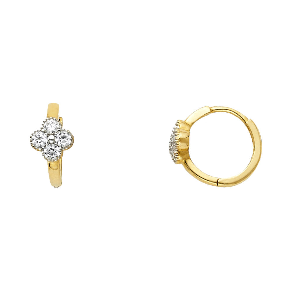 14K Two Tone Gold Flower CZ Huggies