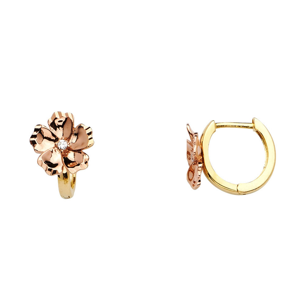 14K Two Tone Gold Flower Huggies