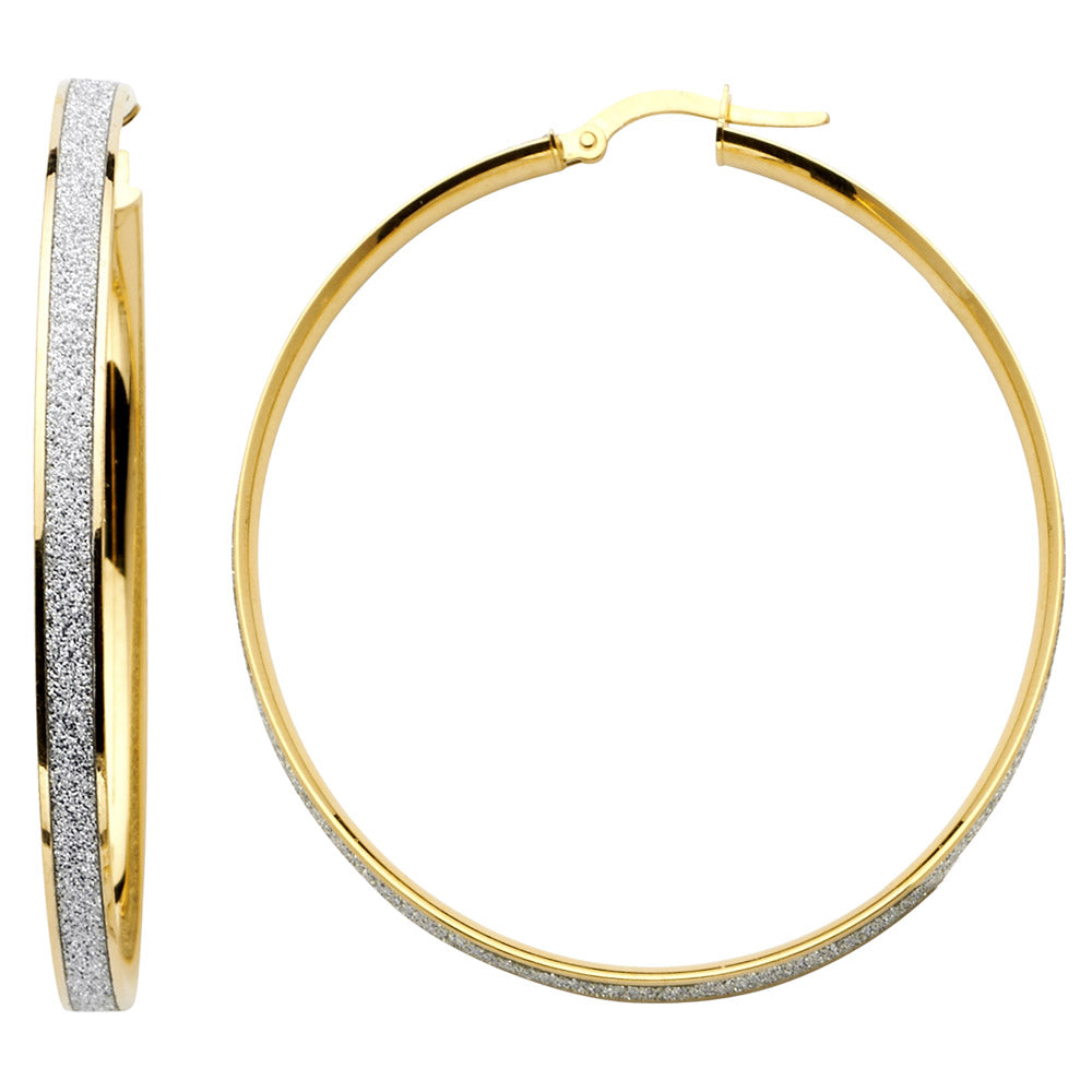 14K Yellow Gold Spark Round Hoops