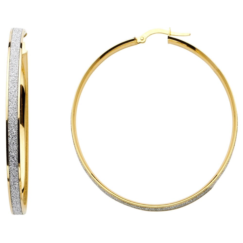 14K Yellow Gold Spark Round Hoops