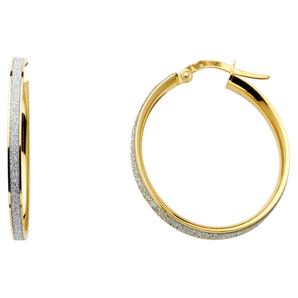 14K Yellow Gold Spark Round Hoops