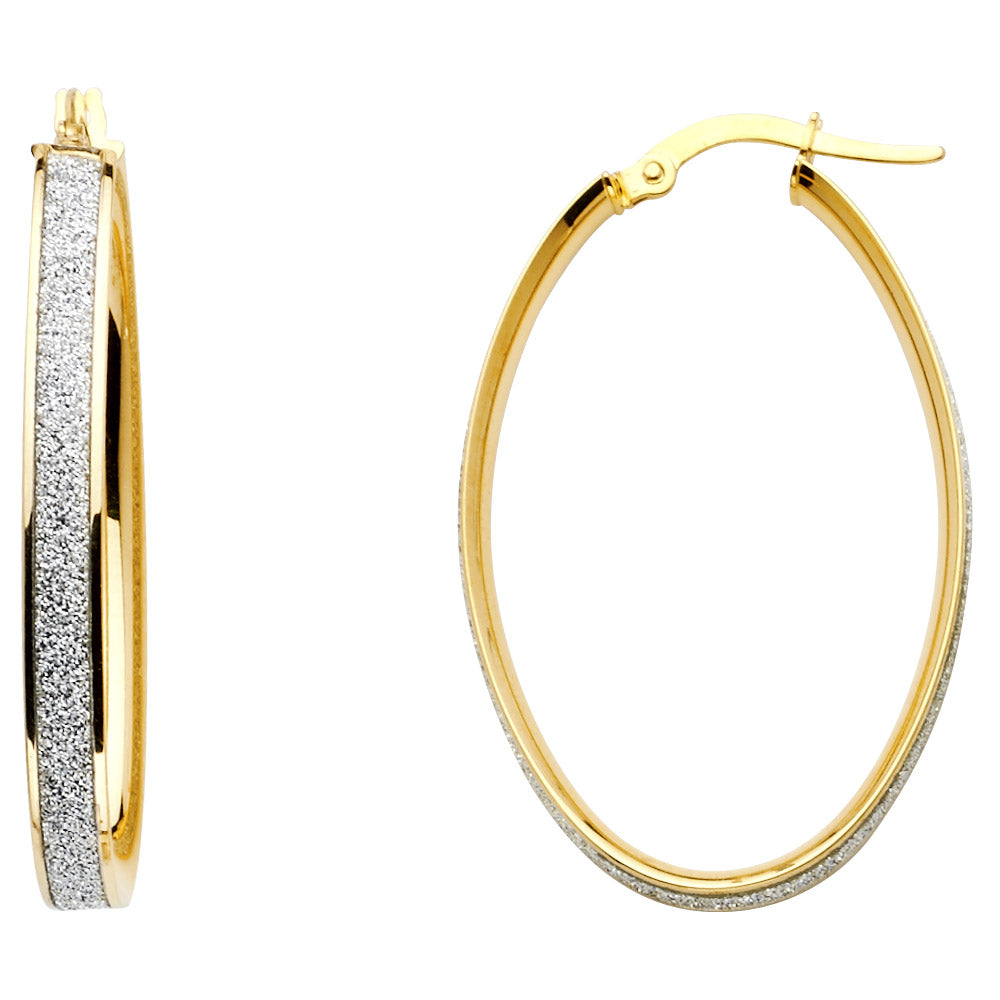 14K Yellow Gold Spark Oval Hoops