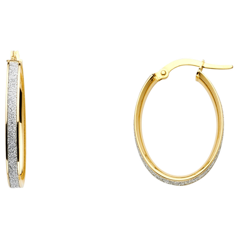 14K Yellow Gold Spark Oval Hoops