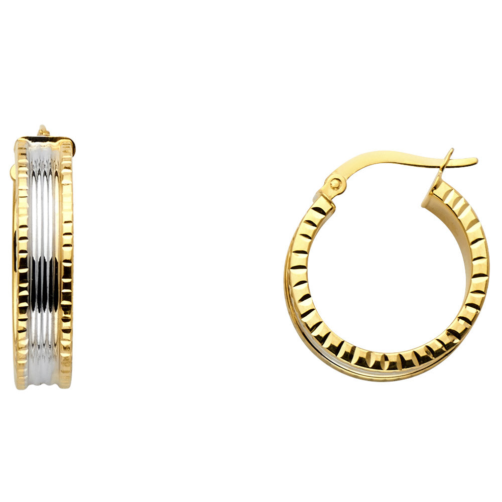 14K Two Tone Gold Hollow Hoop Earrings (20 mm)