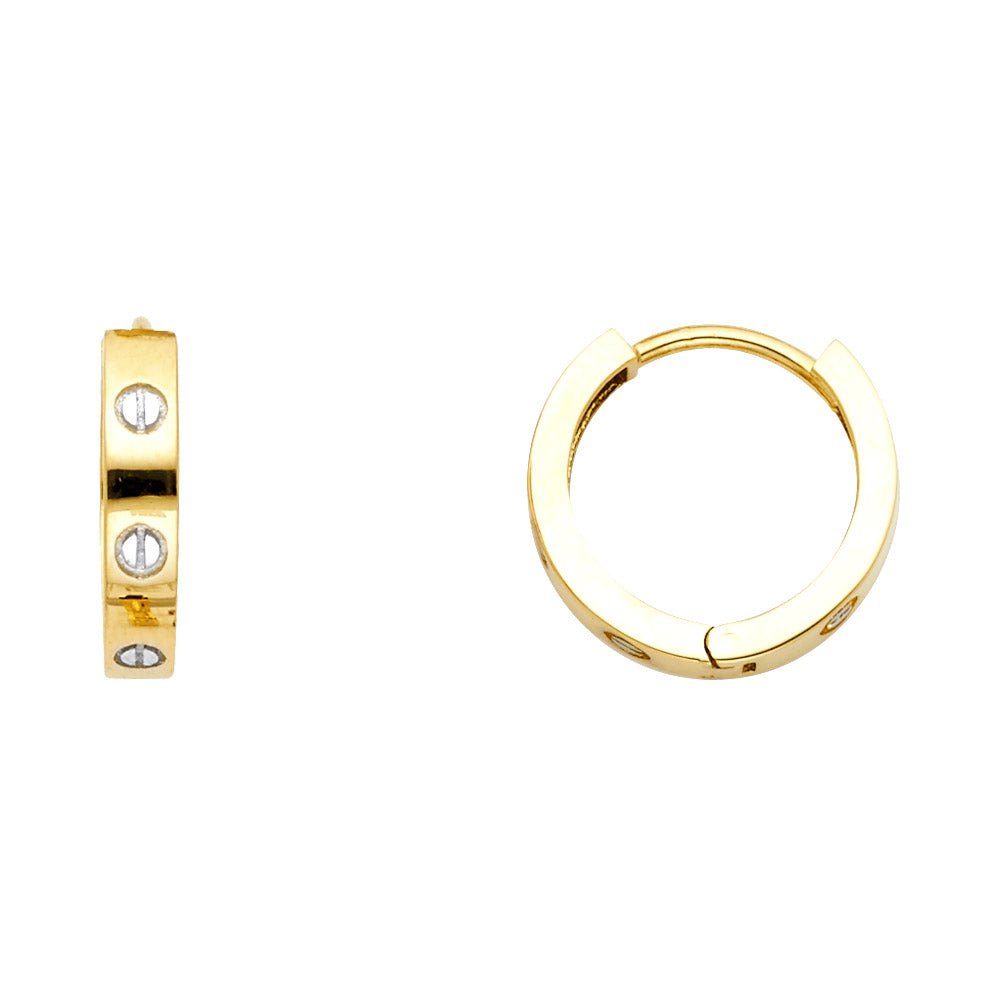 14K Two Tone Gold Round Huggies (Y, 18 mm)