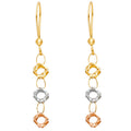 14K Yellow White Rose Gold Perforated 3Ball Hang Earrings (Yellow White Rose Gold)