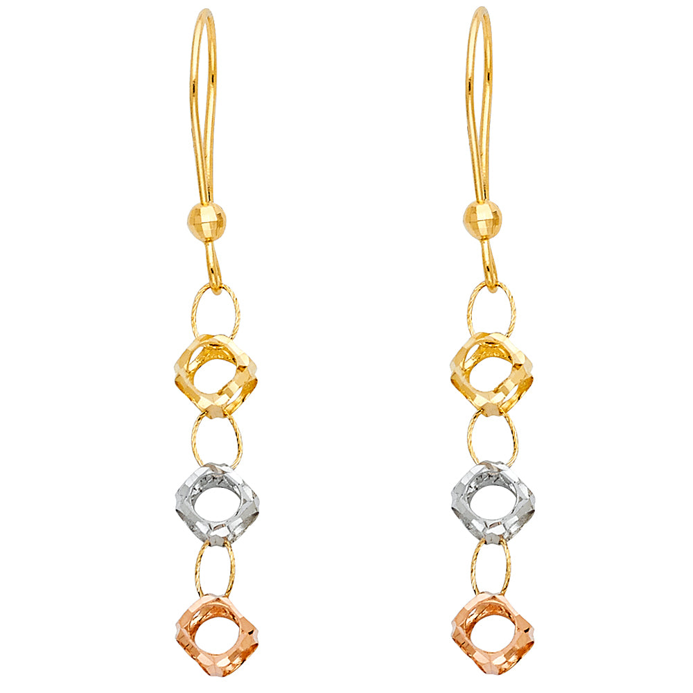 14K Yellow White Rose Gold Perforated 3Ball Hang Earrings (Yellow White Rose Gold)