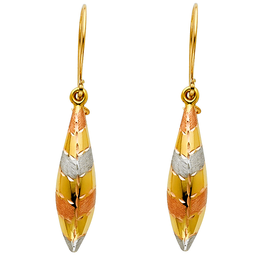 14K Yellow White Rose Gold Hollow Hanging Earring