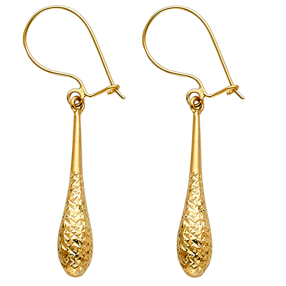 14K Yellow Gold Diamond-Cut Hollow Tear Drop Hang Earring