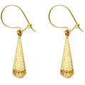 14K Yellow Gold Diamond-Cut Hollow Tear Drop Hang Earring