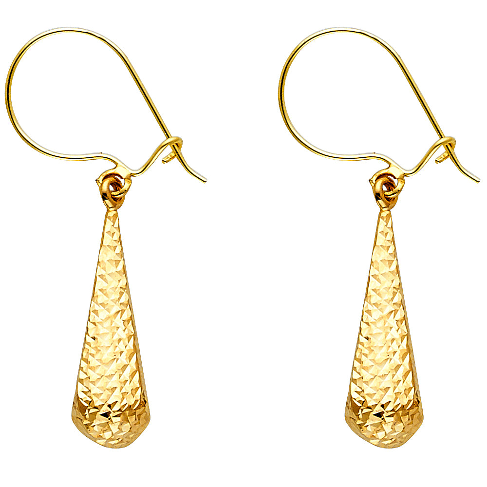 14K Yellow Gold Diamond-Cut Hollow Tear Drop Hang Earring