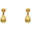 14K Yellow Gold Diamond-Cut Hollow Tear Drop Earrings W/Post