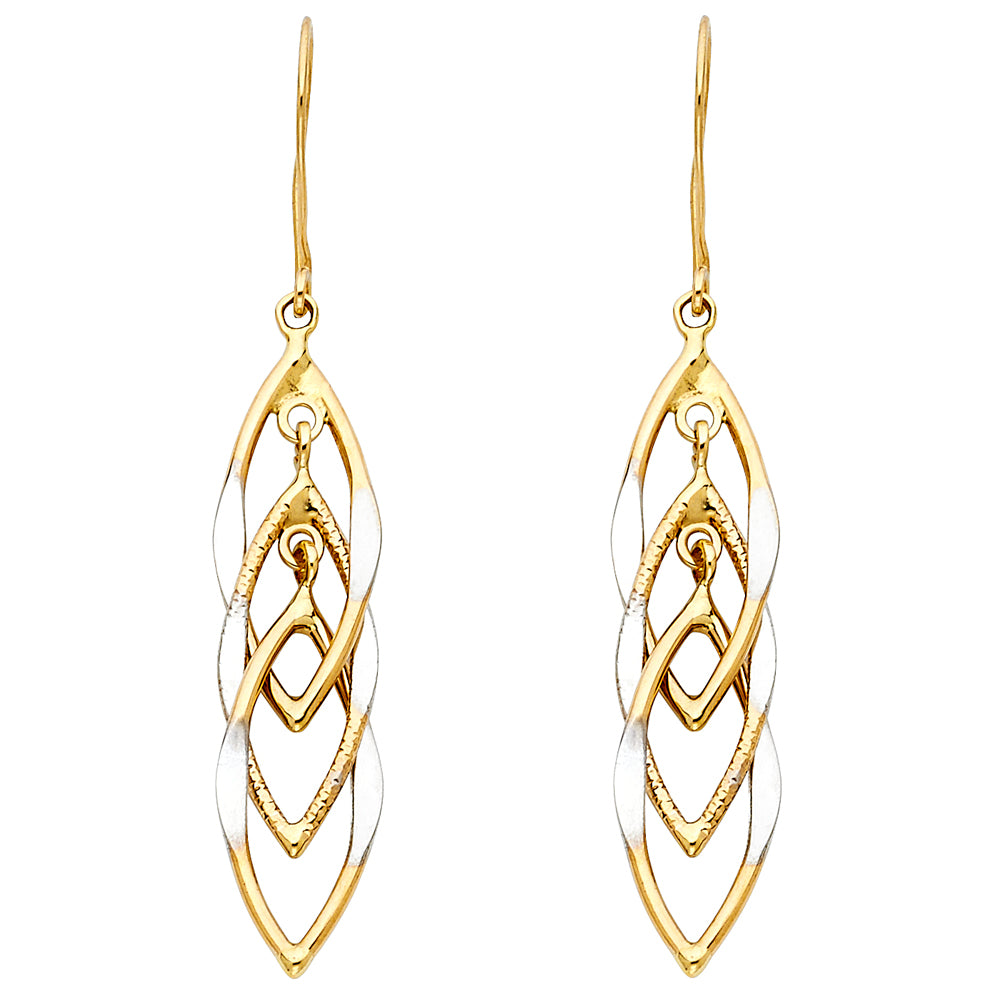 14K Two Tone Gold Mul Hang Hollow Design Tube Earring