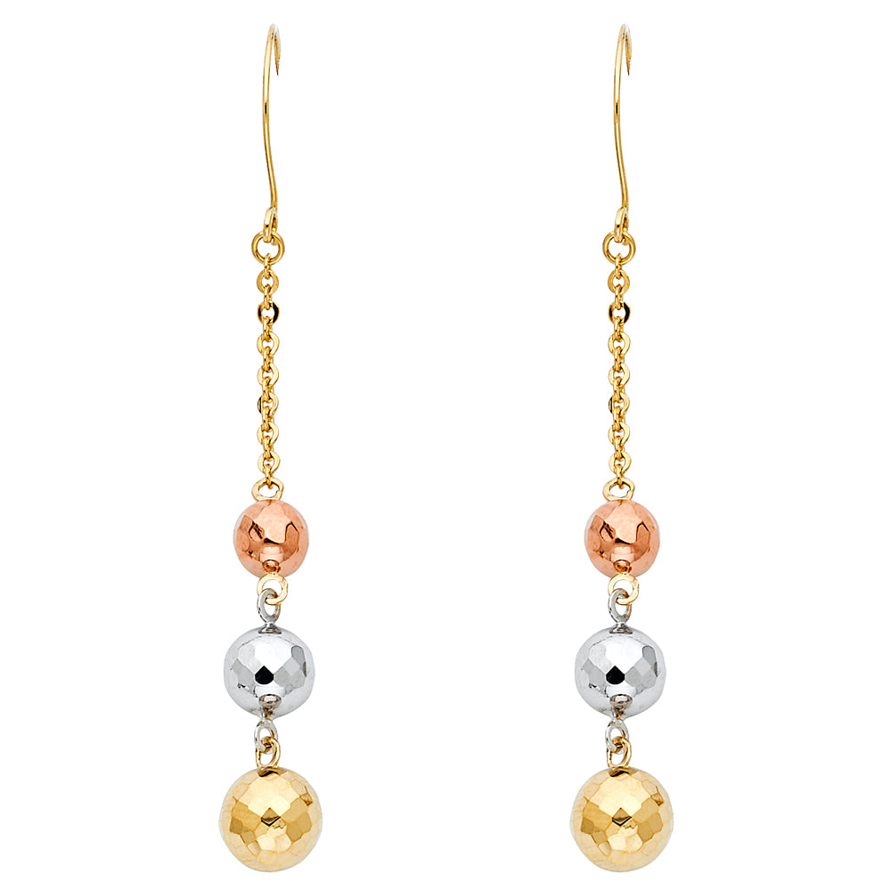 14K Yellow White Rose Gold 3 Disco Ball Hang Earring