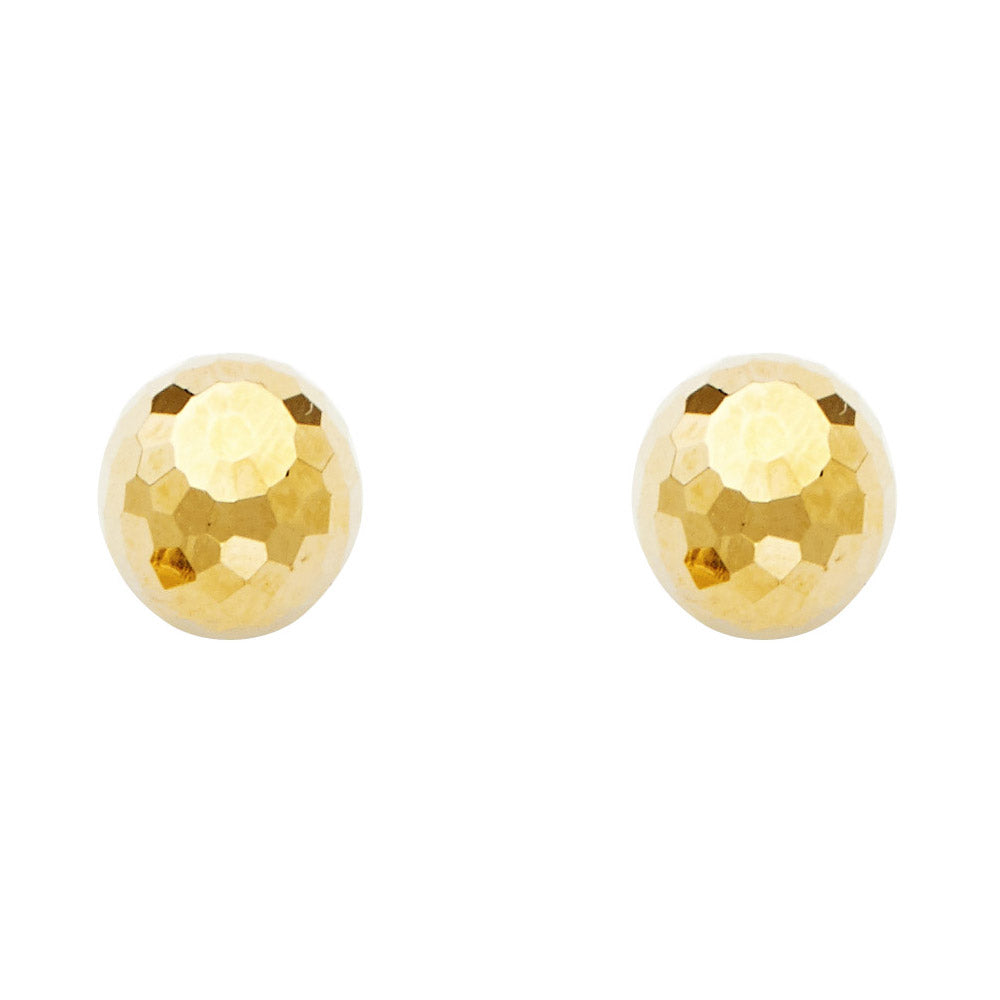 14K Yellow Gold 9.5 mm Diamond-Cut- Ball Earrings with Push-Back