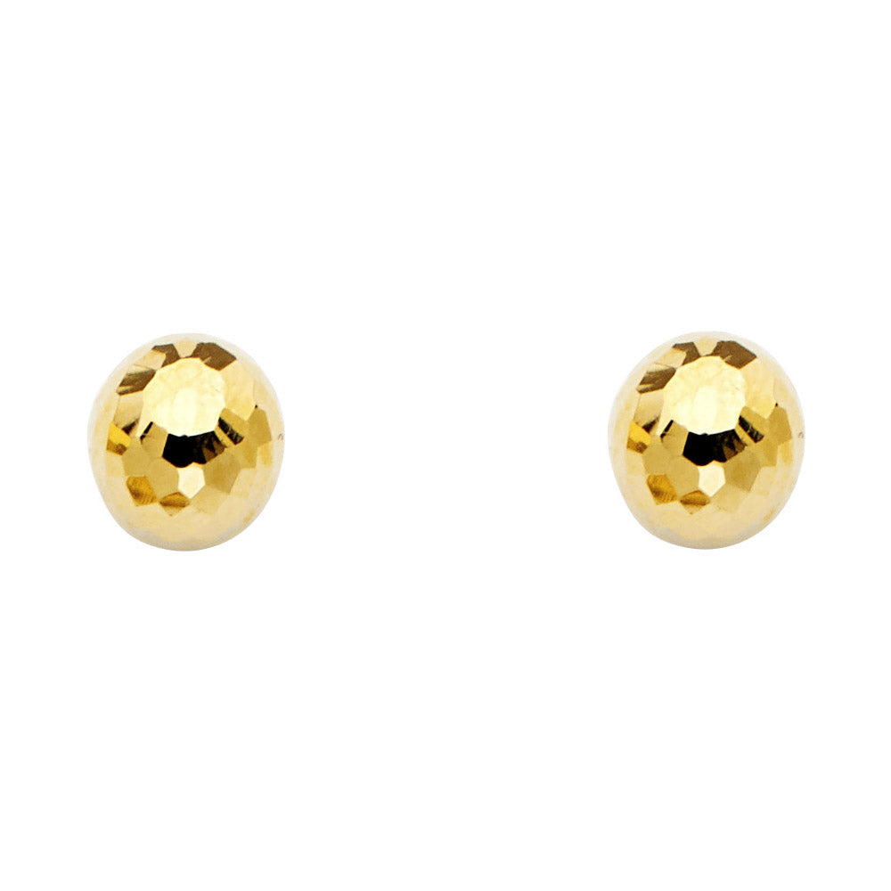 14K Yellow Gold 8 mm Diamond-Cut- Ball Earrings with Push-Back
