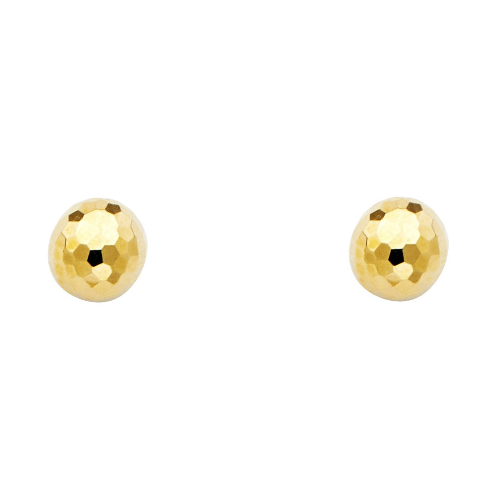 14K Yellow Gold 7 mm Diamond-Cut- Ball Earrings with Push-Back