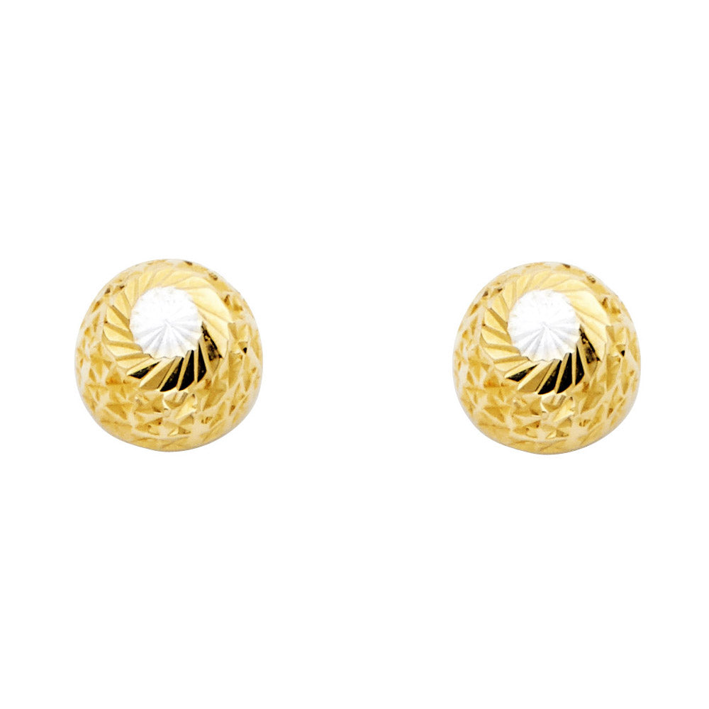 14K Two Tone Gold 9.5 mm Diamond-Cut H-Ball Earrings with Push-Back
