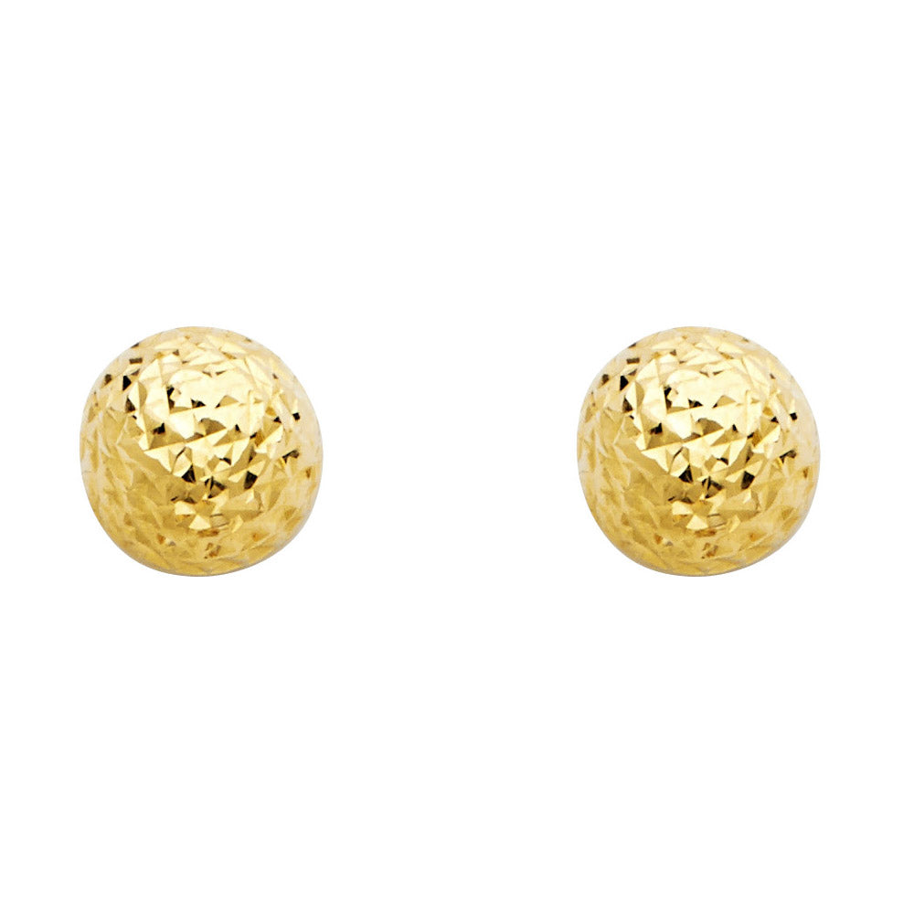 14Y 9.5 mm Diamond-Cut H-Ball Earrings with Push-Back