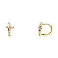 14K Two Tone Gold Curved CZ Cross Huggies