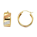 14K Yellow White Rose Gold Studs Wide Diagonal Diamond Cut Hoop Earring