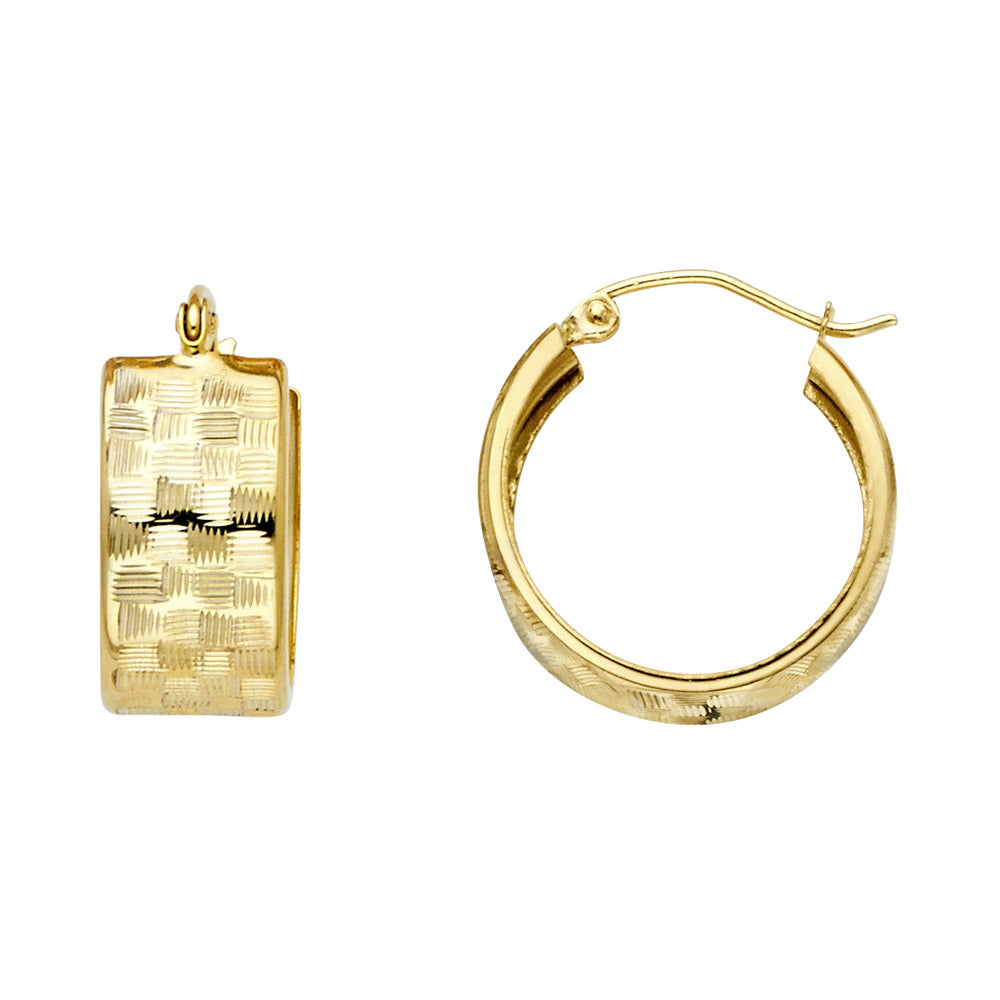 14K Yellow Gold Studs Wide Sp Diamond Cut Hoop Earring