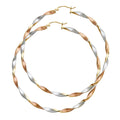 14K Yellow White Rose Gold Curled Hollow Hoop Earring