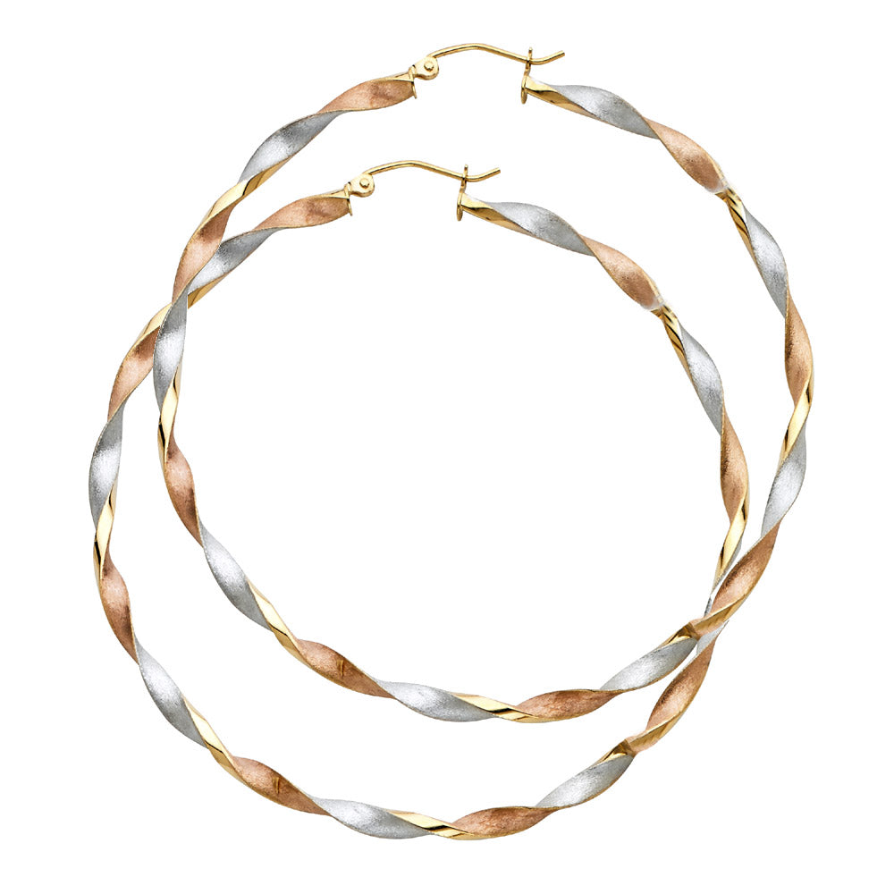 14K Yellow White Rose Gold Curled Hollow Hoop Earring