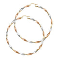 14K Yellow White Rose Gold Curled Hollow Hoop Earring