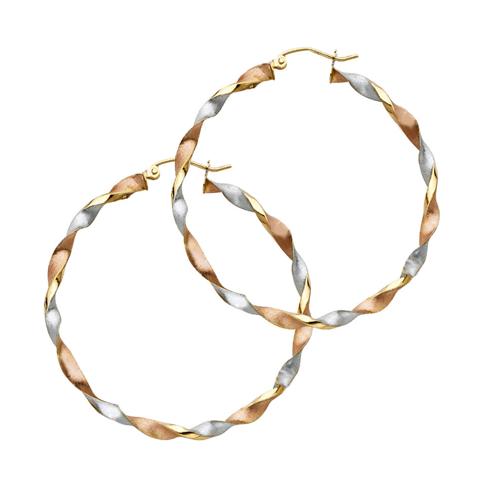 14K Yellow White Rose Gold Curled Hollow Hoop Earring
