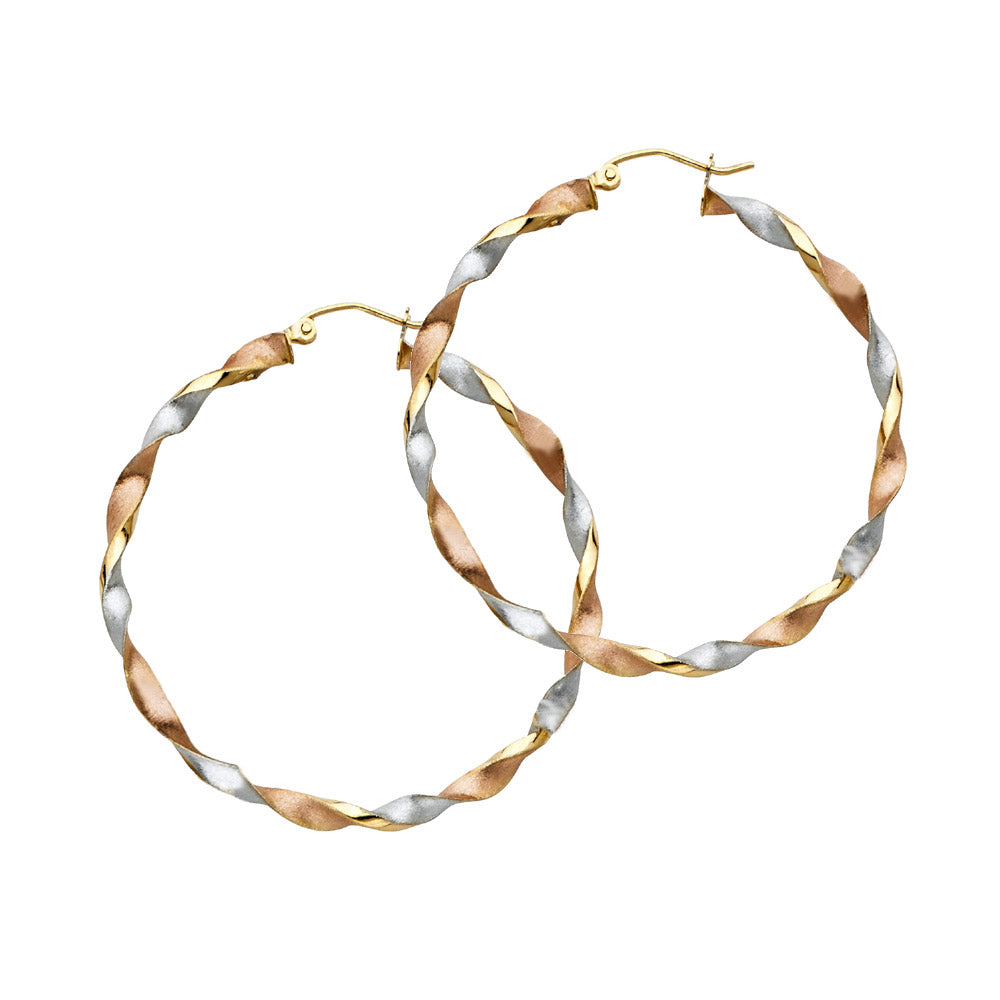 14K Yellow White Rose Gold Curled Hollow Hoop Earring