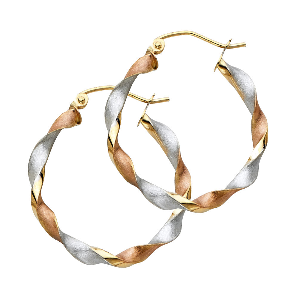 14K Yellow White Rose Gold Curled Hollow Hoop Earring