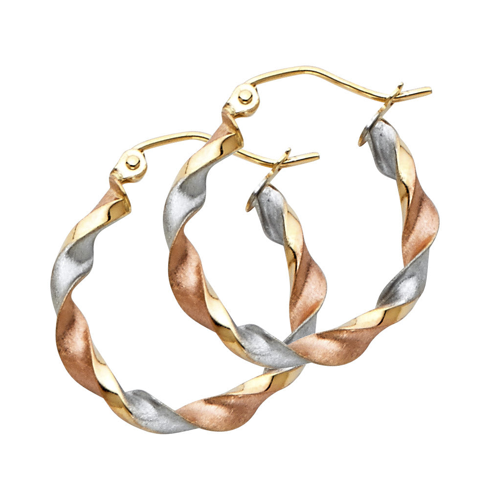 14K Yellow White Rose Gold Curled Hollow Hoop Earring