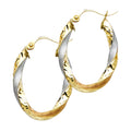 14K Yellow White Rose Gold Curled Hollow Oval Hoop Earring