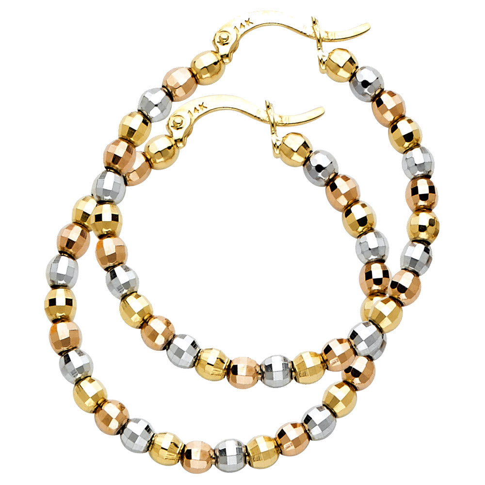 14K Yellow White Rose Gold Disco Ball Hoop Earring