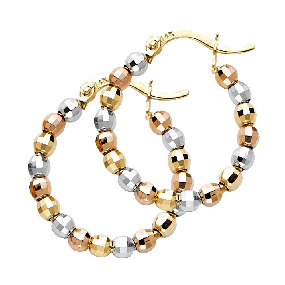 14K Yellow White Rose Gold Disco Ball Hoop Earring