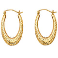 14K Yellow Gold Tear Drop Diamond Cut Hollow Hoop Earring