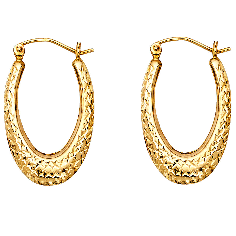 14K Yellow Gold Tear Drop Diamond Cut Hollow Hoop Earring