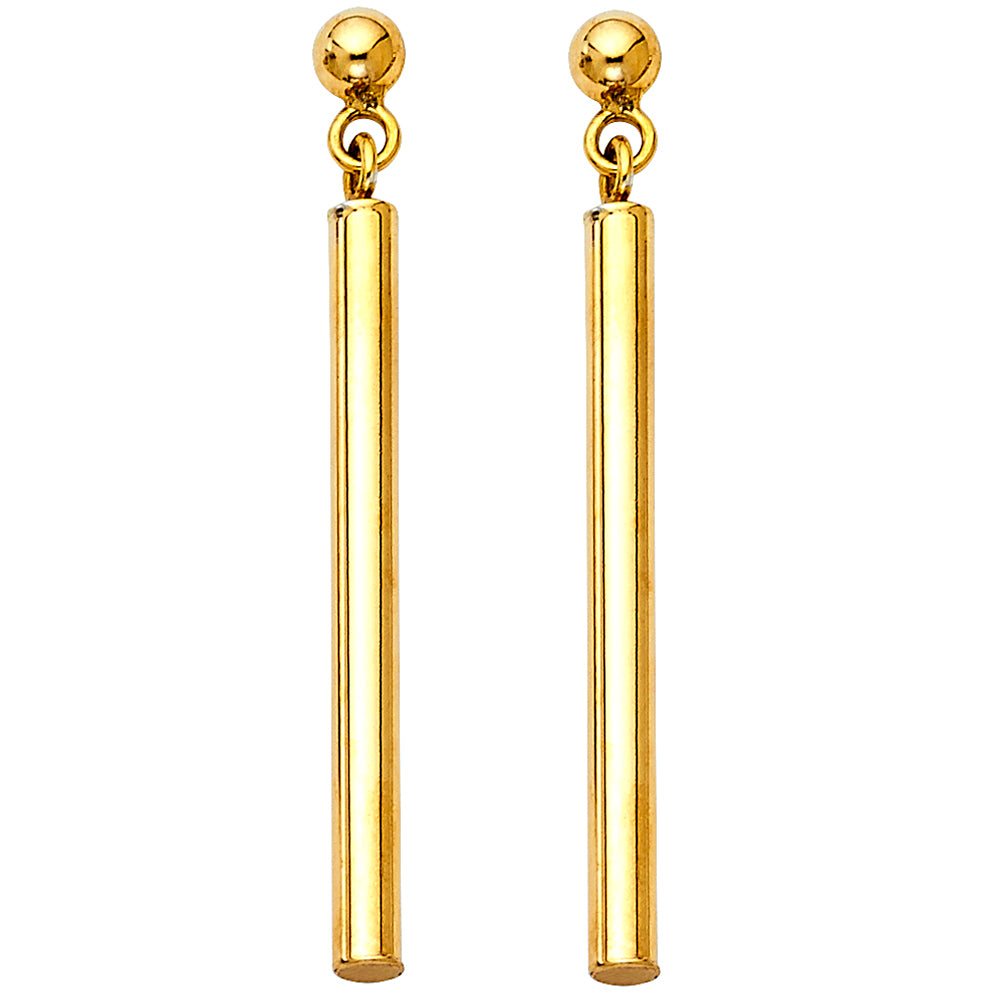 14K Yellow Gold Round Bar Hanging Earring