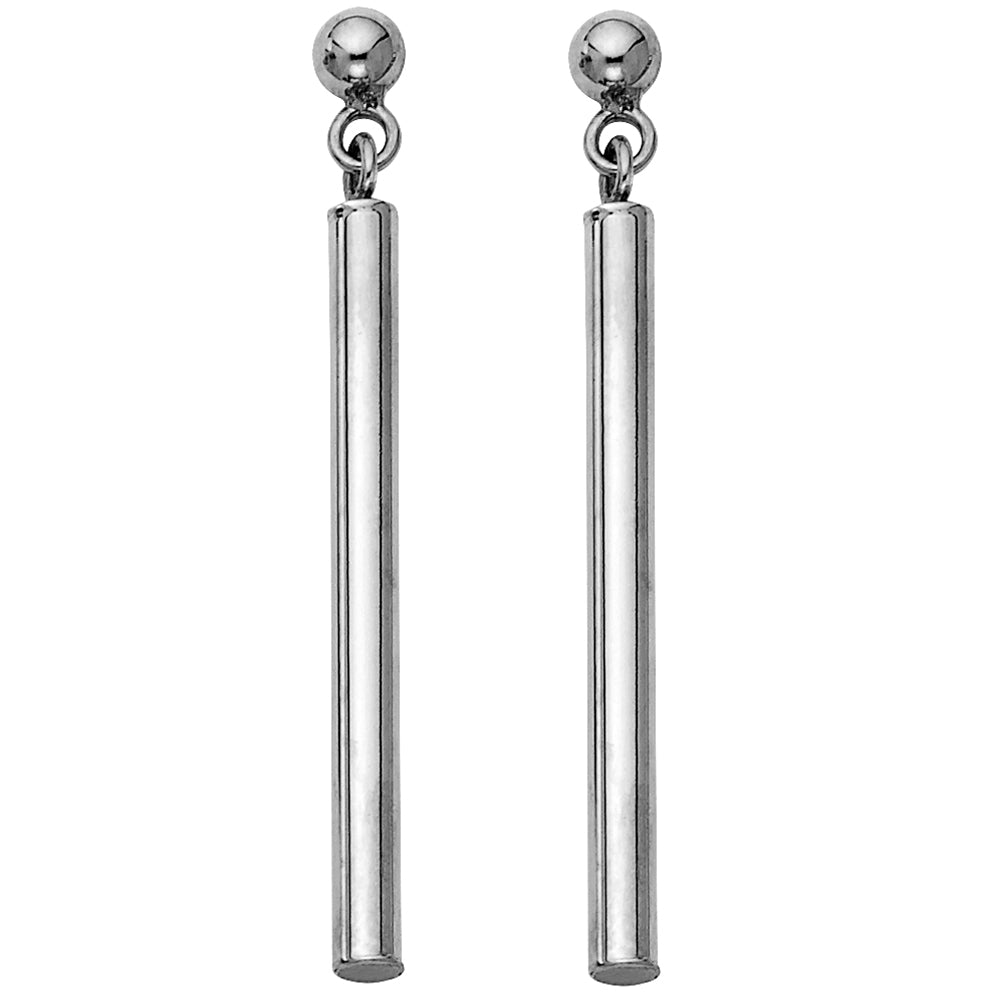 14K White Gold Round Bar Hanging Earring