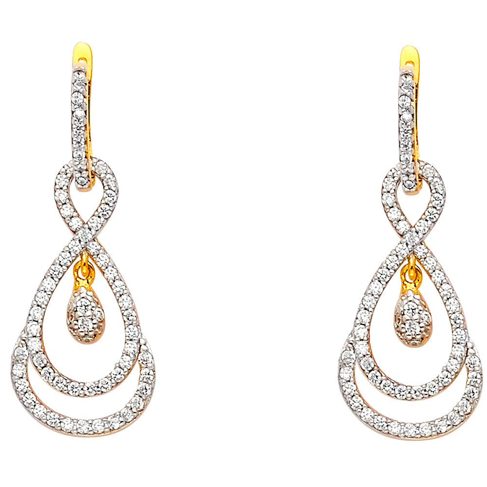 14K Two Tone Gold CZ Infiniti Hanging Earring