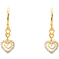 14K Yellow Gold CZ Heart Hanging Earring
