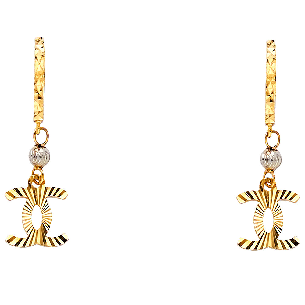 14K Yellow Gold Diamond Cut Fancy Hanging Earring