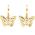 14K Yellow Gold Diamond Cut Butter Fly Hanging Earring