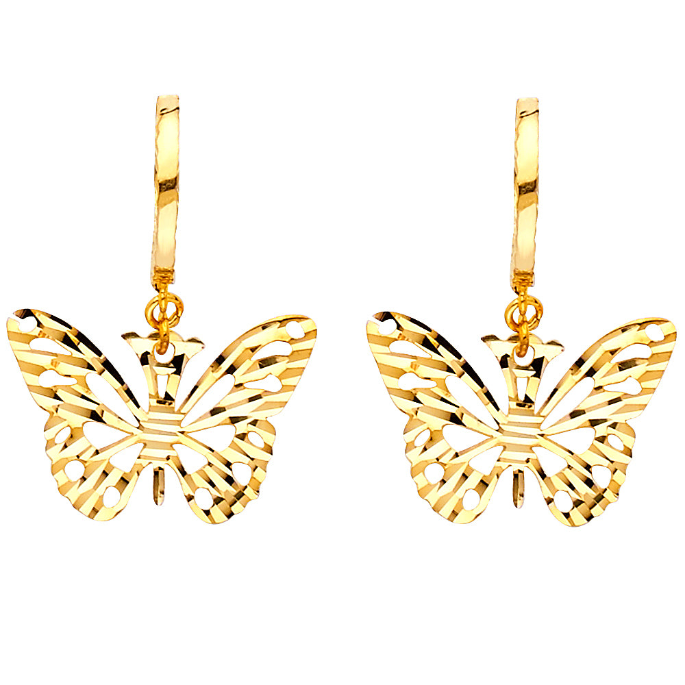 14K Yellow Gold Diamond Cut Butter Fly Hanging Earring