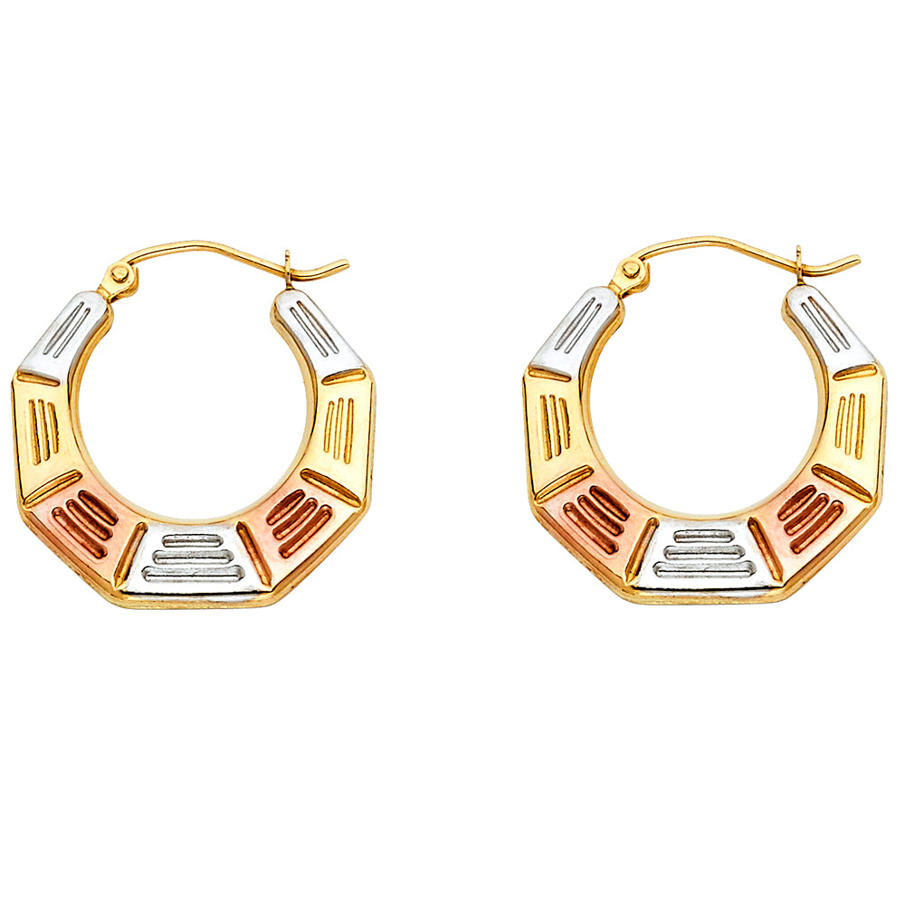 14K Yellow White Rose Gold Fancy Hollow Hoops