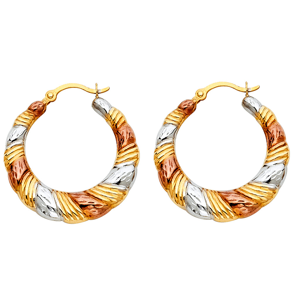 14K Yellow White Rose Gold Fancy Hollow Hoops