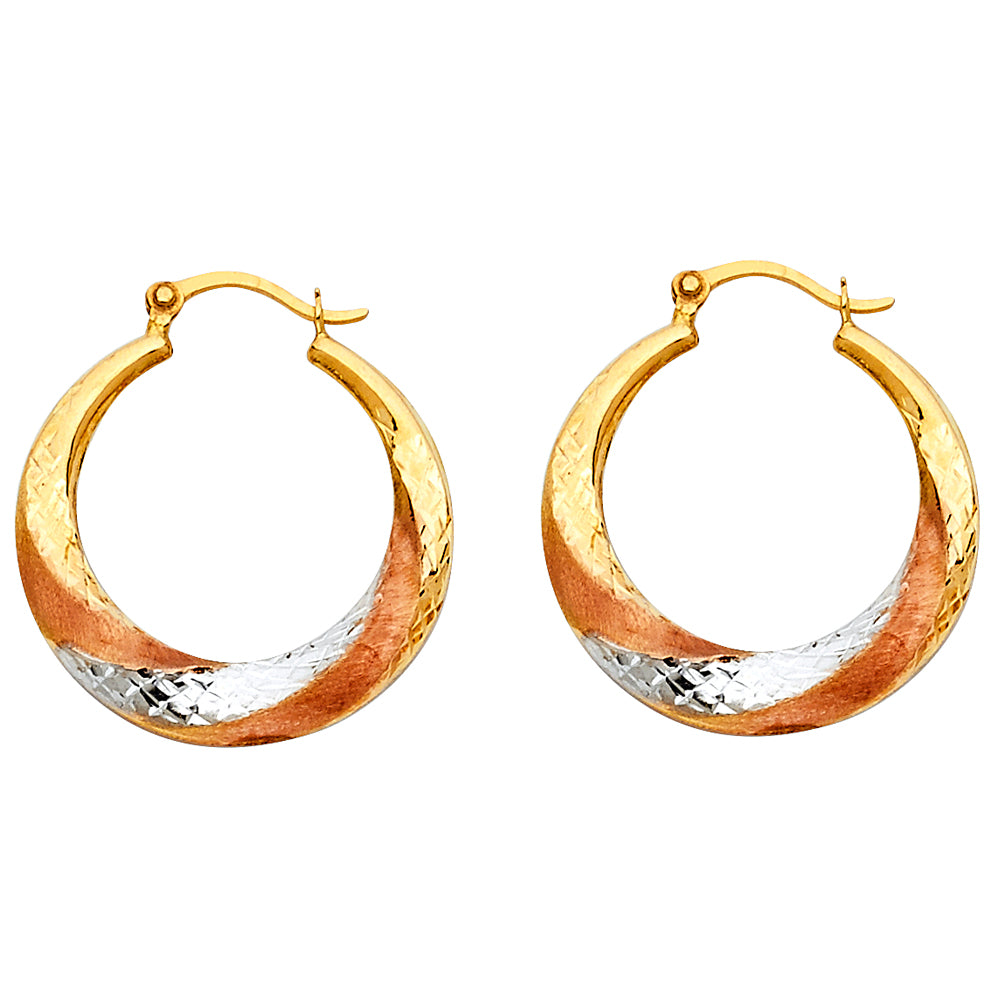 14K Yellow White Rose Gold Fancy Hollow Hoops
